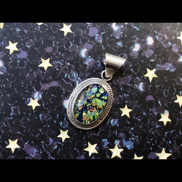 Blue, Green & Gold Confetti Lucite Pendant - Picture 5 of 7